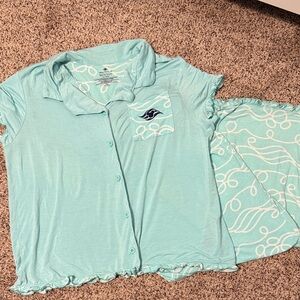 Aqua Pajama Set with Embroidered Detail